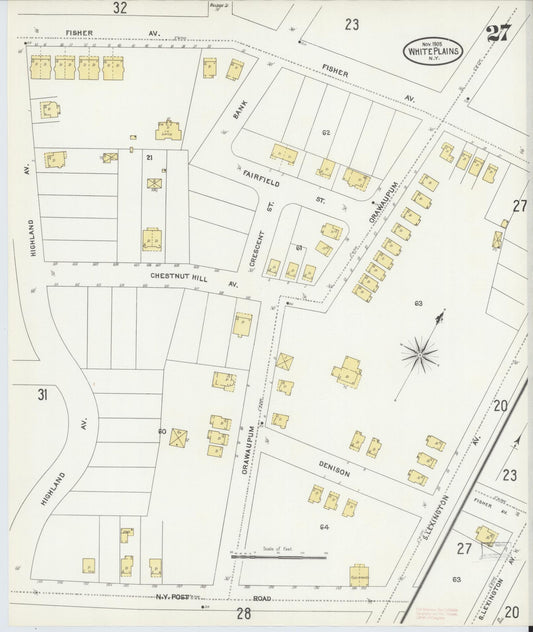 Sanborn Fire Insurance Map from White Plains, Westchester County, New York (1905), Sheet #0027 - Historic Sanborn Fire Insurance Map Print, vintage old map wall art, antique decor, genealogy gift, New York New York map