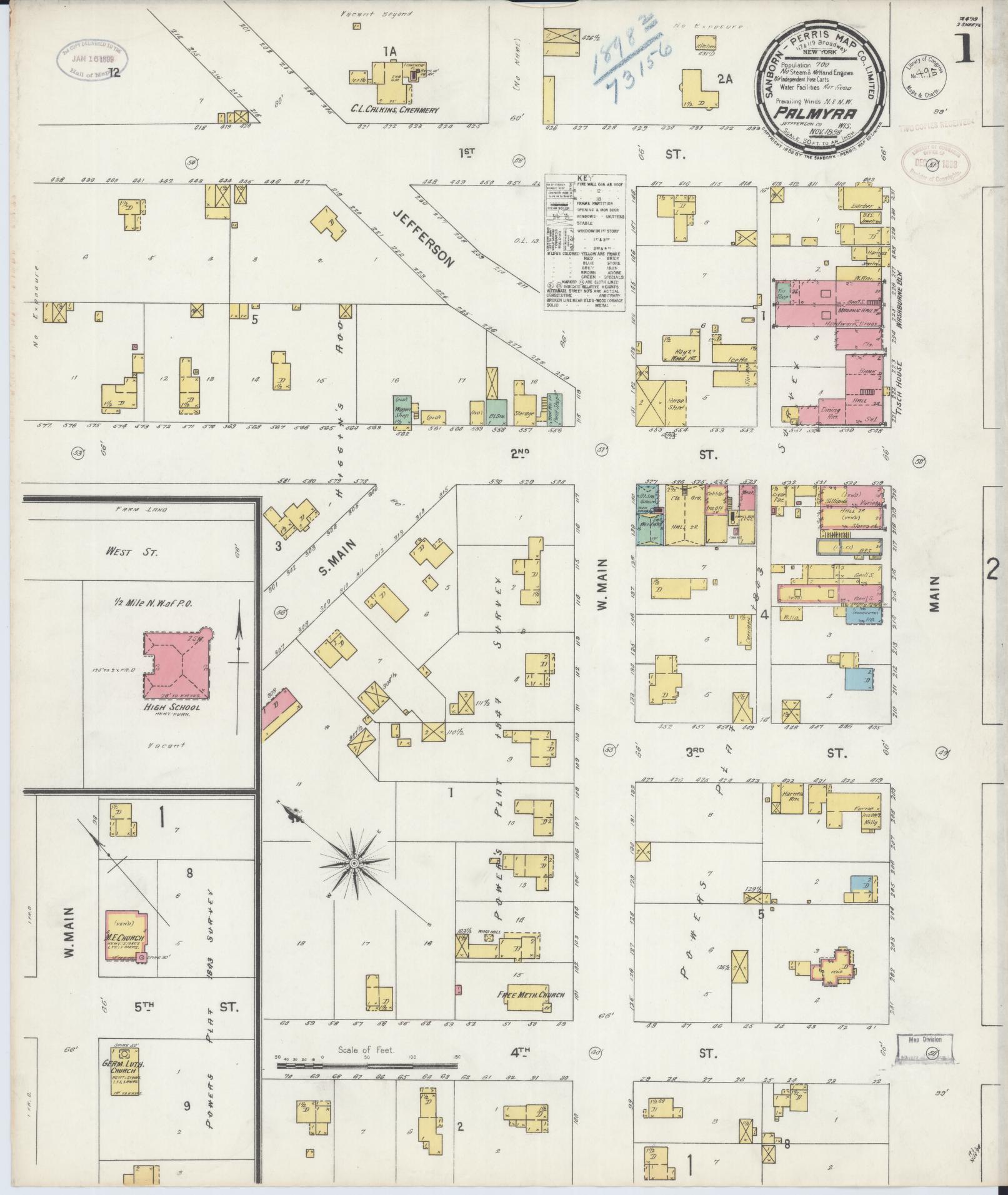 Sanborn Fire Insurance Map from Palmyra, Jefferson County, Wisconsin (1898), Sheet #0001 - Historic Sanborn Fire Insurance Map Print, vintage old map wall art, antique decor, genealogy gift, Wisconsin Wisconsin map