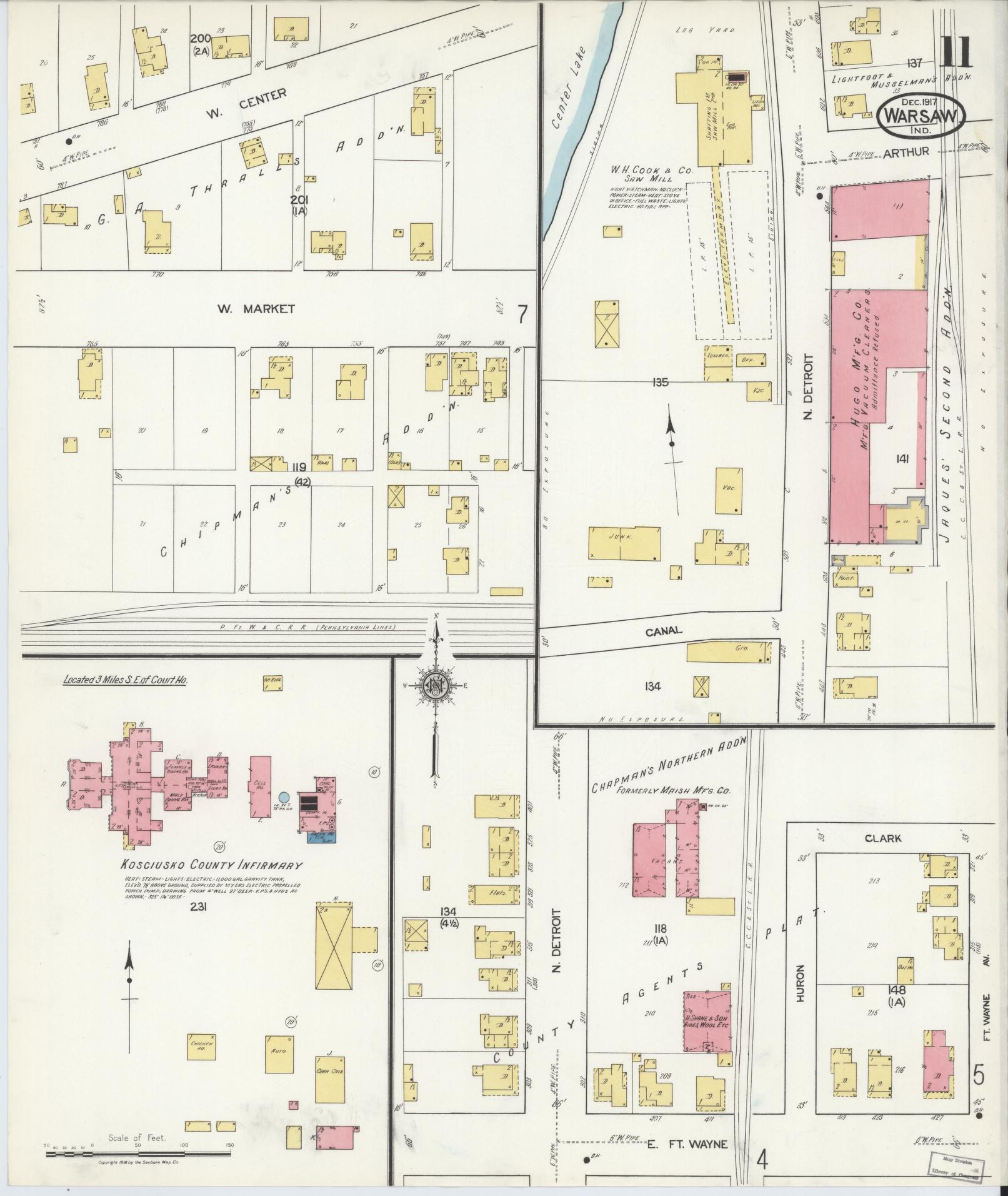 Sanborn Fire Insurance Map from Warsaw, Kosciusko County, Indiana (1917), Sheet #0011 - Complete Map Set gallery image, historic Sanborn map, vintage wall art, Indiana Indiana