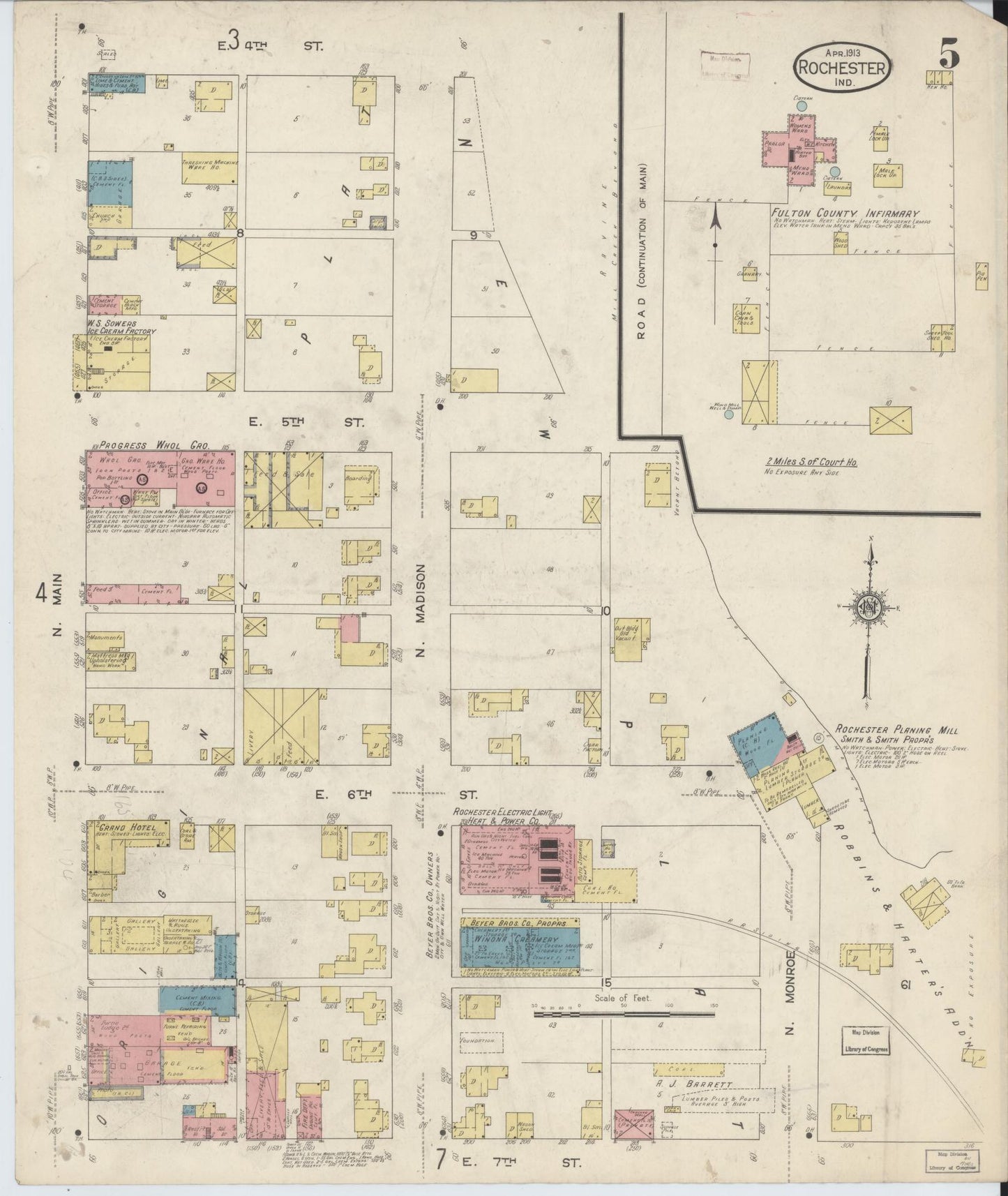 Sanborn Fire Insurance Map from Rochester, Fulton County, Indiana (1913), Sheet #0005 - Complete Map Set gallery image, historic Sanborn map, vintage wall art, Indiana Indiana