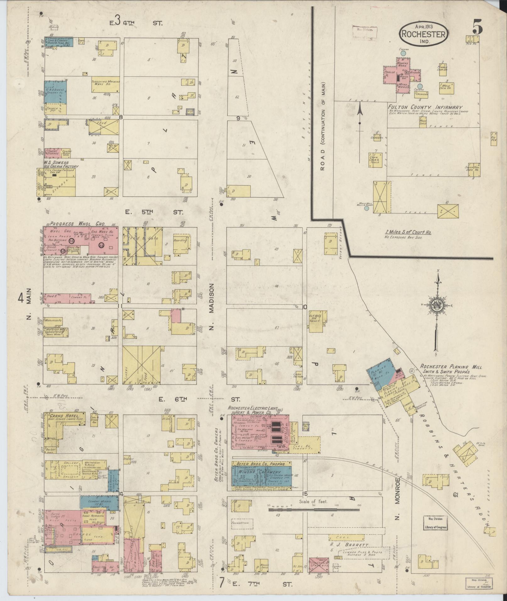 Sanborn Fire Insurance Map from Rochester, Fulton County, Indiana (1913), Sheet #0005 - Complete Map Set gallery image, historic Sanborn map, vintage wall art, Indiana Indiana