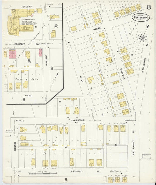 Sanborn Fire Insurance Map from Covington, Independent Cities, Virginia (1907), Sheet #0008 - Historic Sanborn Fire Insurance Map Print, vintage old map wall art, antique decor, genealogy gift, Virginia Virginia map