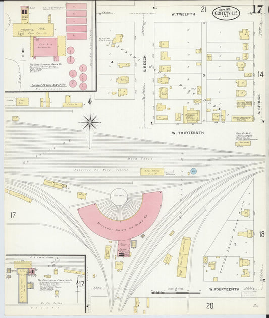Sanborn Fire Insurance Map from Coffeyville, Montgomery County, Kansas (1908), Sheet #0017 - Historic Sanborn Fire Insurance Map Print, vintage old map wall art, antique decor, genealogy gift, Kansas Kansas map