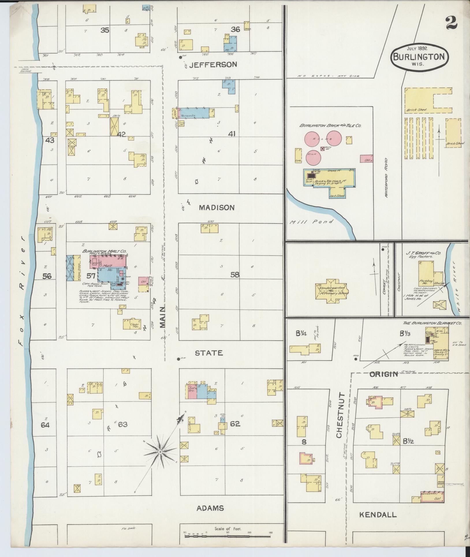 Sanborn Fire Insurance Map from Burlington, Racine County, Wisconsin (1892), Sheet #0002 - Historic Sanborn Fire Insurance Map Print, vintage old map wall art, antique decor, genealogy gift, Wisconsin Wisconsin map