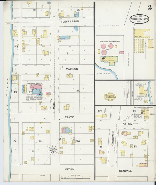 Sanborn Fire Insurance Map from Burlington, Racine County, Wisconsin (1892), Sheet #0002 - Historic Sanborn Fire Insurance Map Print, vintage old map wall art, antique decor, genealogy gift, Wisconsin Wisconsin map