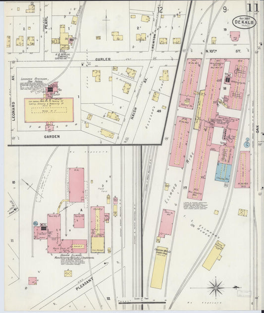 Sanborn Fire Insurance Map from De Kalb, De Kalb County, Illinois (1897), Sheet #0011 - Historic Sanborn Fire Insurance Map Print, vintage old map wall art, antique decor, genealogy gift, Illinois Illinois map