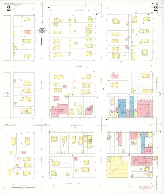 Sanborn Fire Insurance Map from Eagle Grove, Wright County, Iowa (1933), Sheet #0002 - Historic Sanborn Fire Insurance Map Print, vintage old map wall art