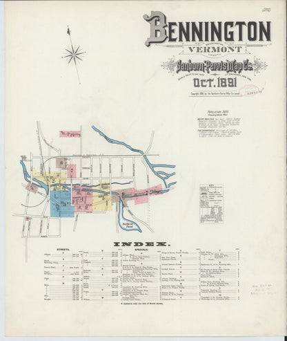 Sanborn Fire Insurance Map from Bennington, Bennington County, Vermont (1891), Sheet #0001 - Complete Map Set gallery image, historic Sanborn map, vintage wall art, Vermont Vermont
