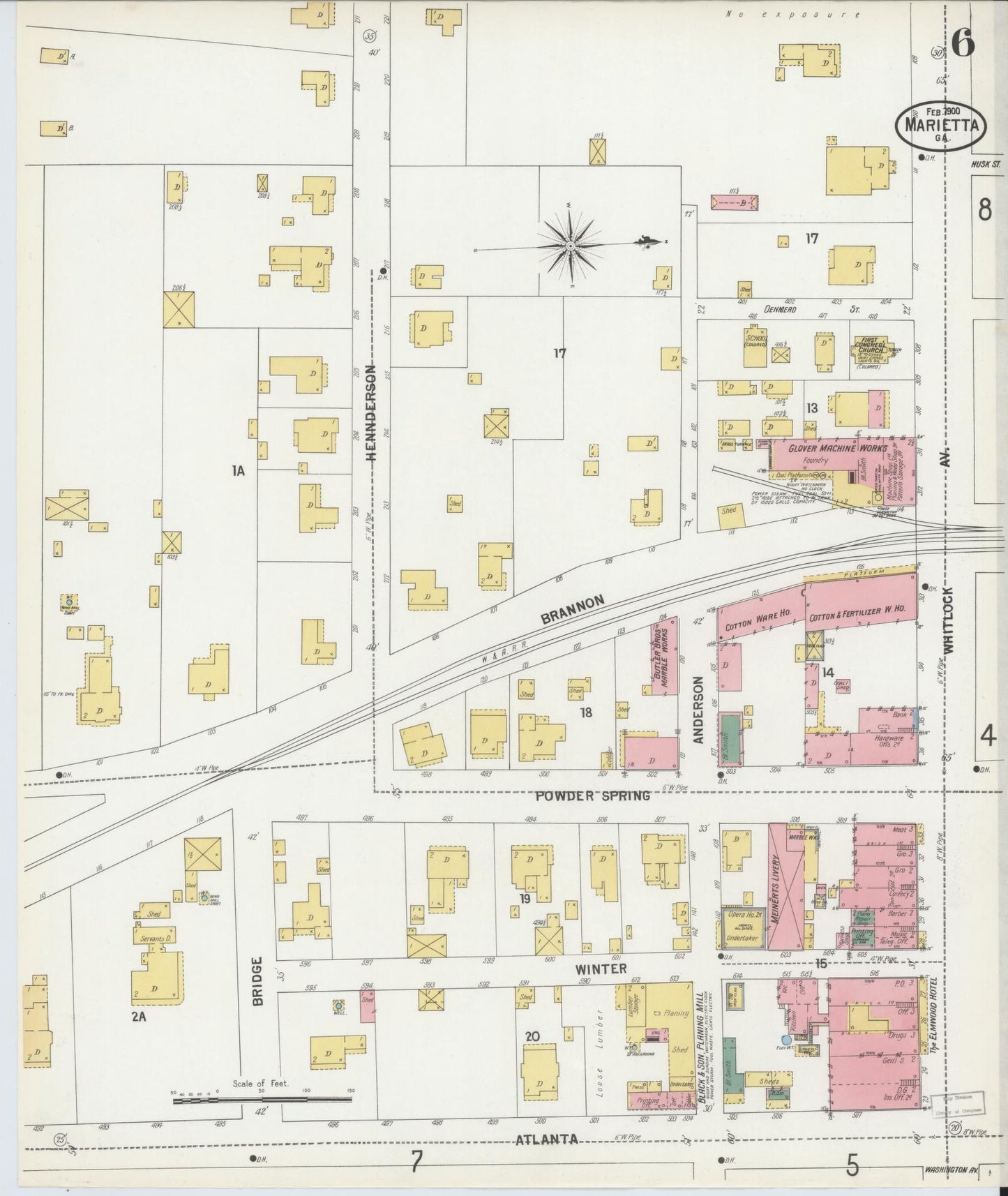 Sanborn Fire Insurance Map from Marietta, Cobb County, Georgia (1900), Sheet #0006 - Complete Map Set gallery image, historic Sanborn map, vintage wall art, Georgia Georgia