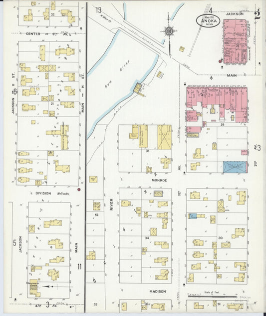 Sanborn Fire Insurance Map from Anoka, Anoka County, Minnesota (1911), Sheet #0002 - Historic Sanborn Fire Insurance Map Print, vintage old map wall art, antique decor, genealogy gift, Minnesota Minnesota map