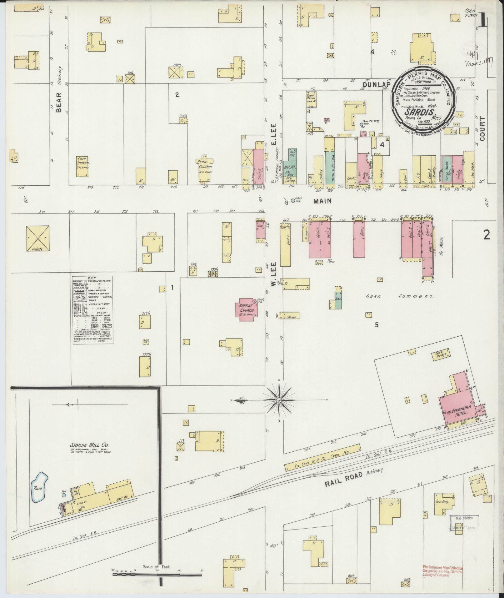 Sanborn Fire Insurance Map from Sardis, Panola County, Mississippi (1897), Sheet #0001 - Complete Map Set gallery image, historic Sanborn map, vintage wall art, Mississippi Mississippi