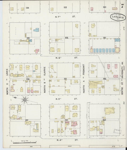 Sanborn Fire Insurance Map from Laramie, Albany County, Wyoming (1890), Sheet #0007 - Historic Sanborn Fire Insurance Map Print, vintage old map wall art, antique decor, genealogy gift, Wyoming Wyoming map