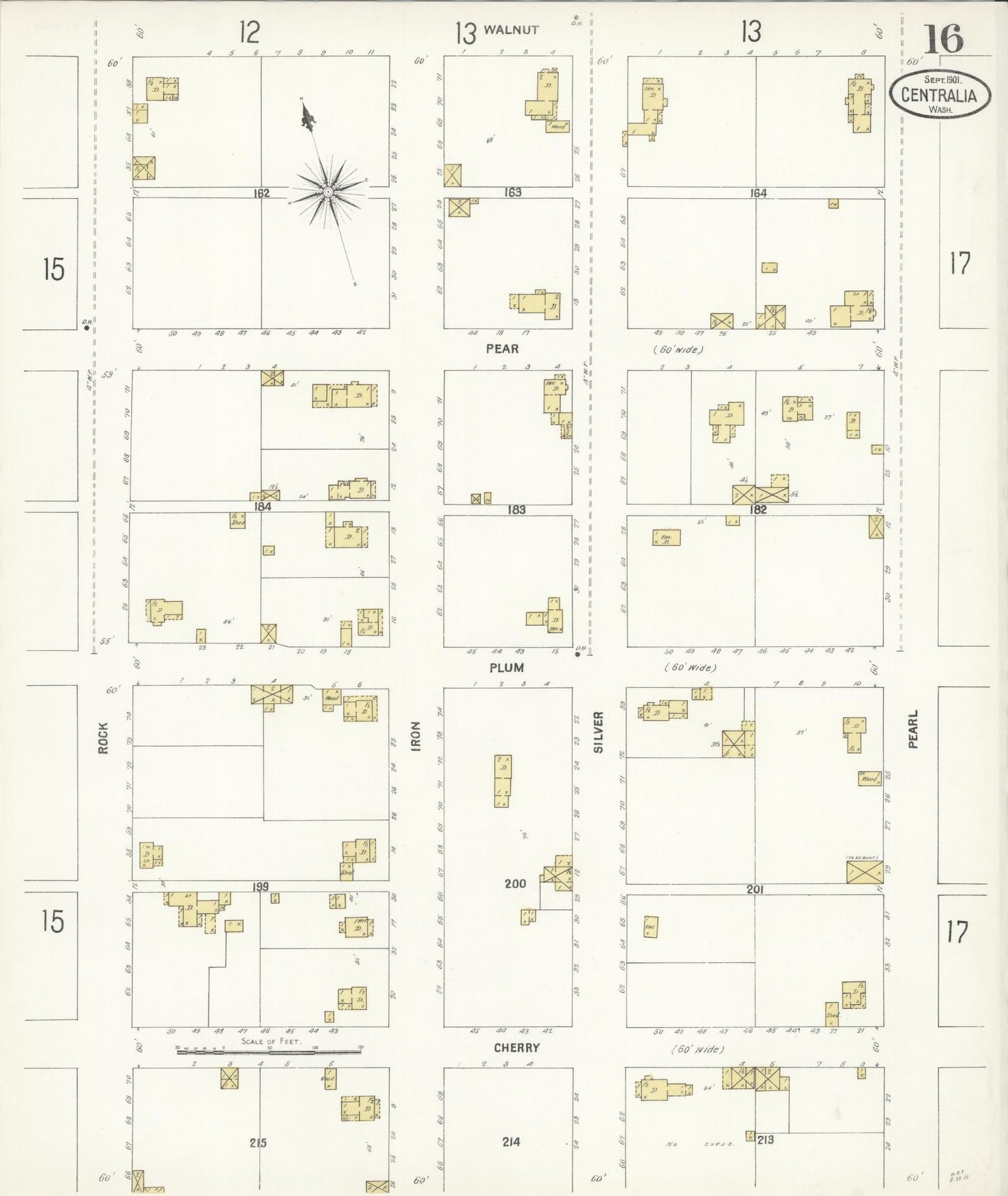 Sanborn Fire Insurance Map from Centralia, Lewis County, Washington (1901), Sheet #0016 - Complete Map Set gallery image, historic Sanborn map, vintage wall art, Washington Washington