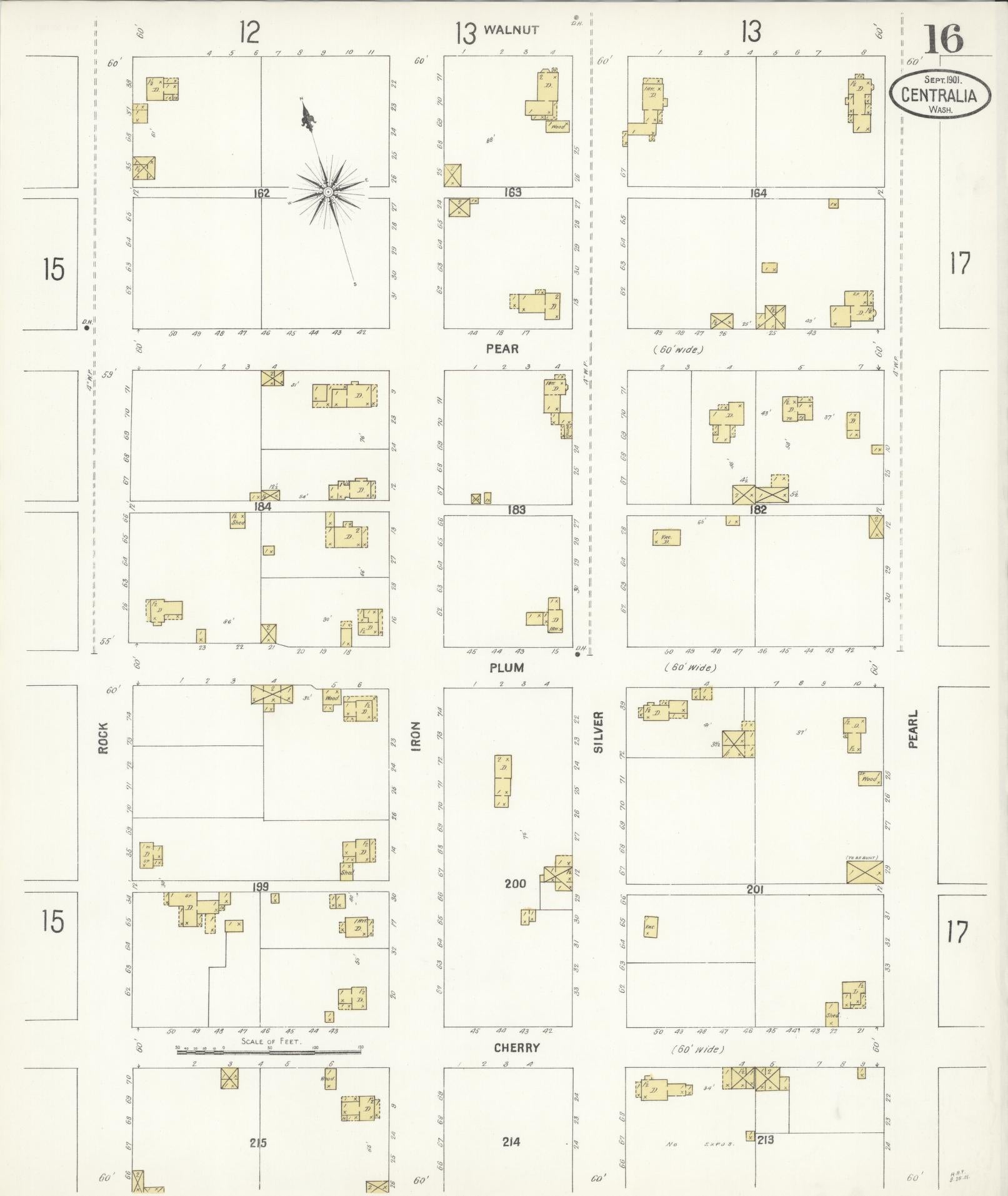 Sanborn Fire Insurance Map from Centralia, Lewis County, Washington (1901), Sheet #0016 - Complete Map Set gallery image, historic Sanborn map, vintage wall art, Washington Washington