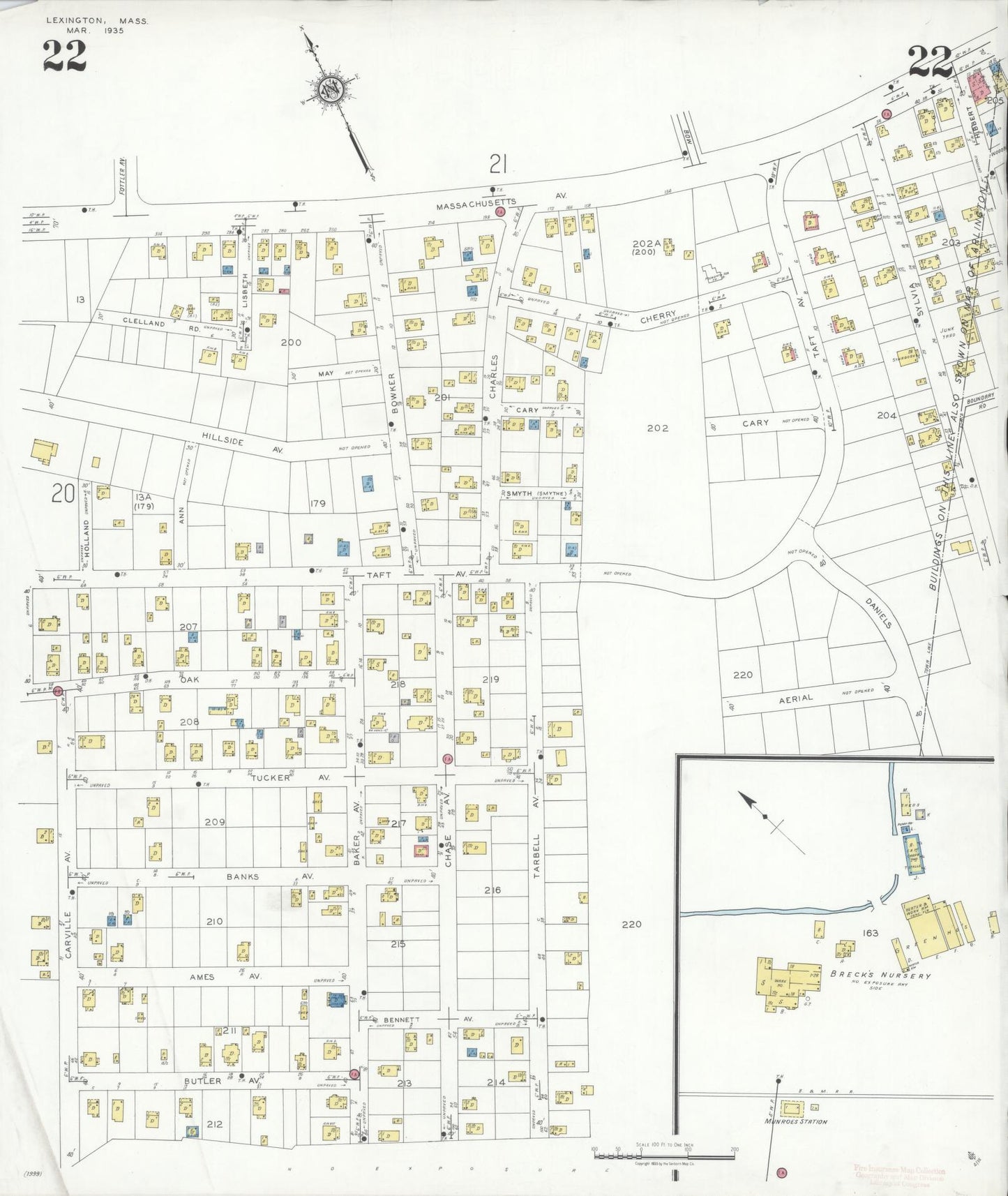 Sanborn Fire Insurance Map from Lexington, Middlesex County, Massachusetts (1935), Sheet #0022 - Complete Map Set gallery image, historic Sanborn map, vintage wall art, Massachusetts Massachusetts