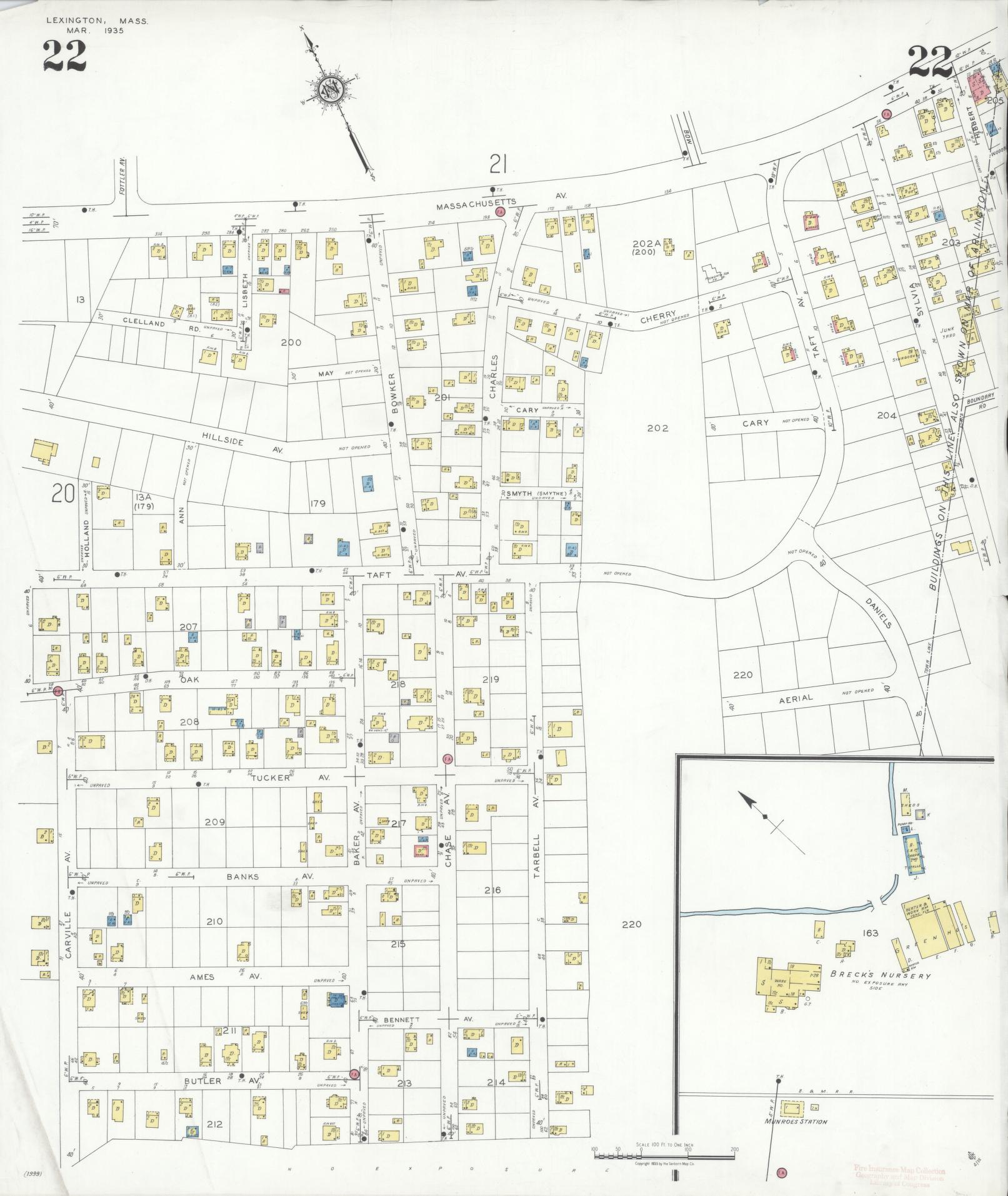 Sanborn Fire Insurance Map from Lexington, Middlesex County, Massachusetts (1935), Sheet #0022 - Complete Map Set gallery image, historic Sanborn map, vintage wall art, Massachusetts Massachusetts
