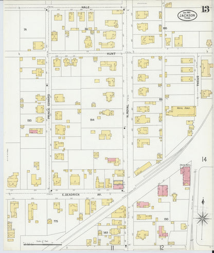 Sanborn Fire Insurance Map from Jackson, Madison County, Tennessee (1901), Sheet #0013 - Complete Map Set gallery image, historic Sanborn map, vintage wall art, Tennessee Tennessee