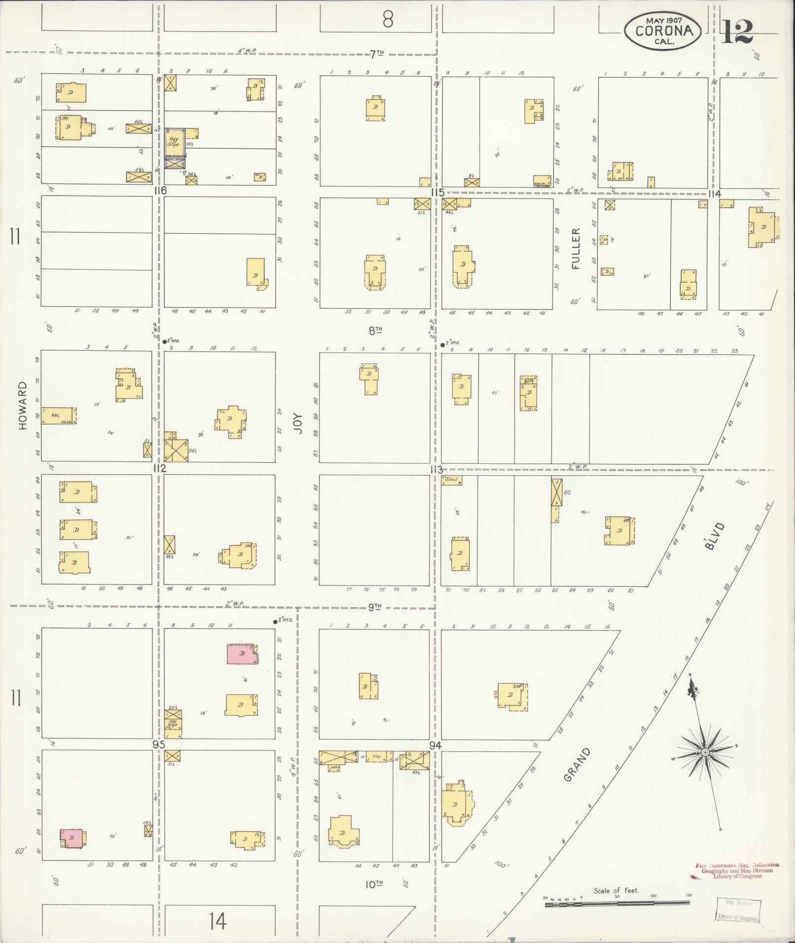 Sanborn Fire Insurance Map from Corona, Riverside County, California (1907), Sheet #0012 - Historic Sanborn Fire Insurance Map Print, vintage old map wall art, antique decor, genealogy gift, California California map