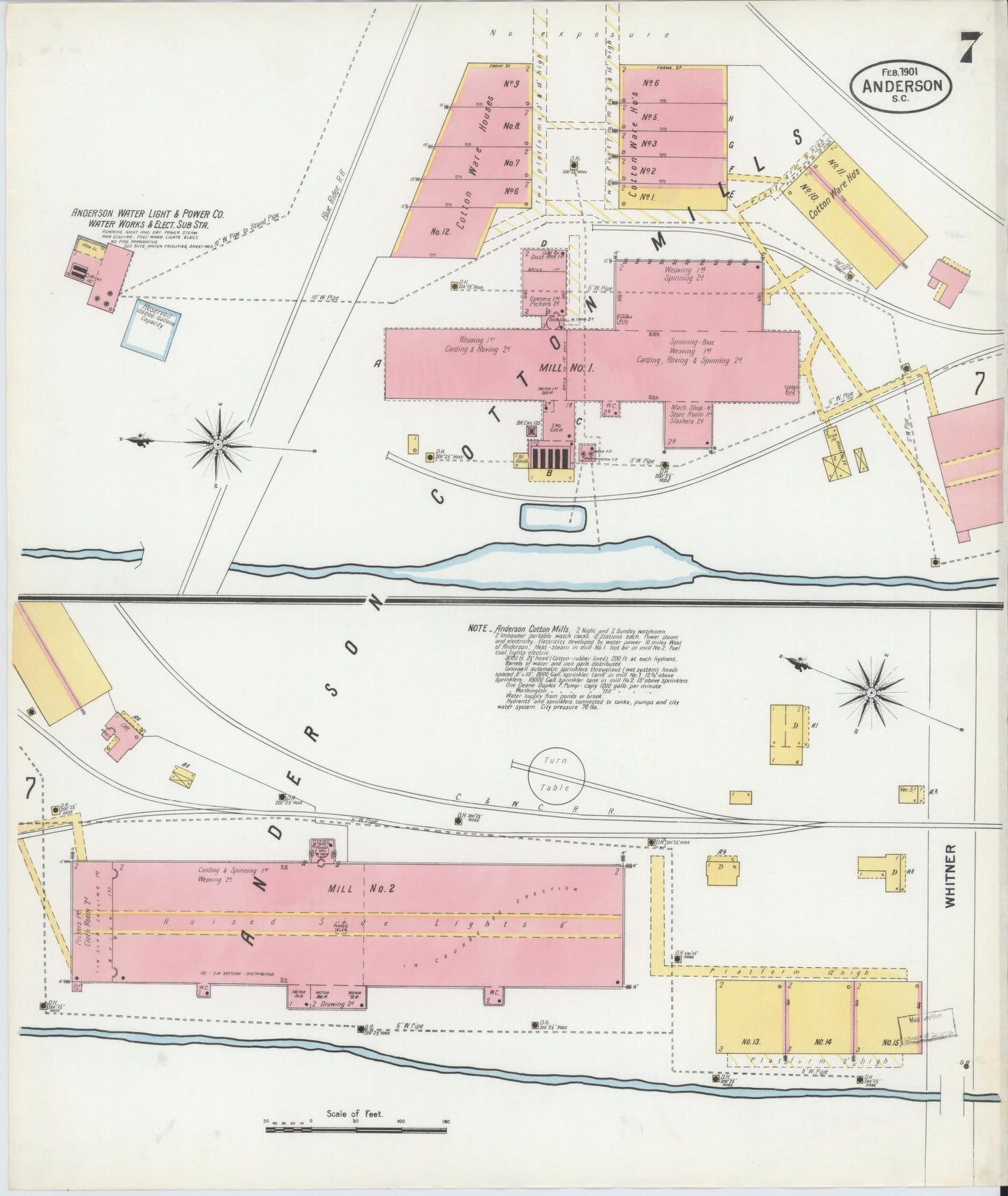 Sanborn Fire Insurance Map from Anderson, Anderson County, South Carolina (1901), Sheet #0007 - Complete Map Set gallery image, historic Sanborn map, vintage wall art, South Carolina South Carolina