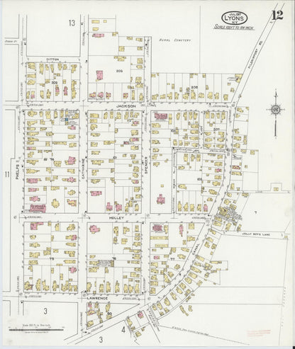 Sanborn Fire Insurance Map from Lyons, Wayne County, New York (1917), Sheet #0012 - Complete Map Set gallery image, historic Sanborn map, vintage wall art, New York New York