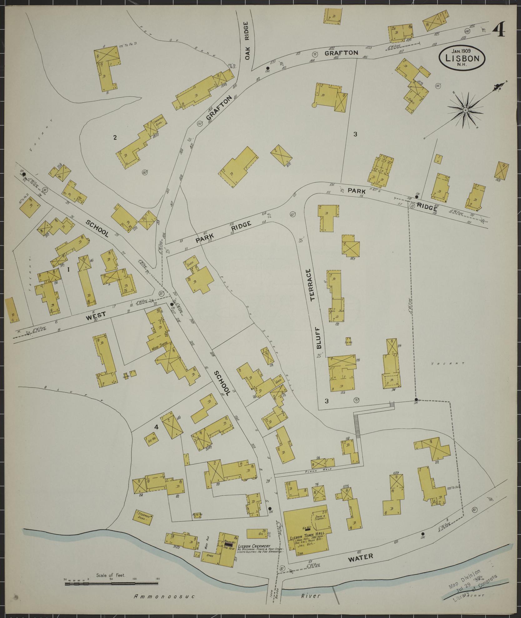 Sanborn Fire Insurance Map from Lisbon, Grafton County, New Hampshire (1909), Sheet #0004 - Historic Sanborn Fire Insurance Map Print, vintage old map wall art, antique decor, genealogy gift, New Hampshire New Hampshire map
