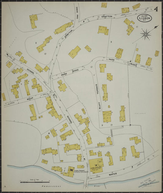 Sanborn Fire Insurance Map from Lisbon, Grafton County, New Hampshire (1909), Sheet #0004 - Historic Sanborn Fire Insurance Map Print, vintage old map wall art, antique decor, genealogy gift, New Hampshire New Hampshire map