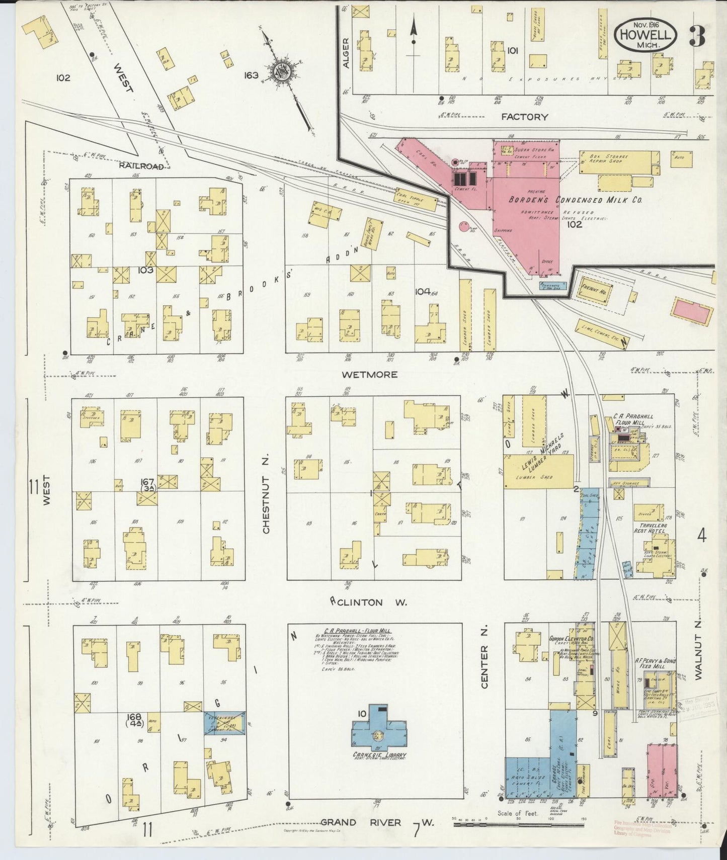 Sanborn Fire Insurance Map from Howell, Livingston County, Michigan (1916), Sheet #0003 - Complete Map Set gallery image, historic Sanborn map, vintage wall art, Michigan Michigan