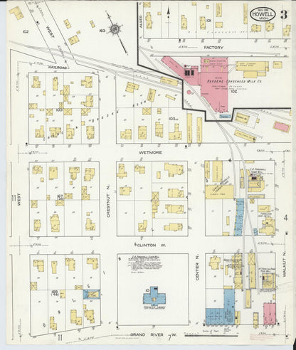 Sanborn Fire Insurance Map from Howell, Livingston County, Michigan (1916), Sheet #0003 - Complete Map Set gallery image, historic Sanborn map, vintage wall art, Michigan Michigan