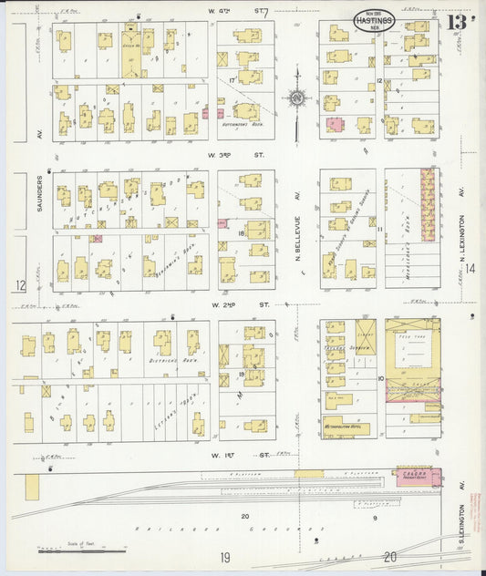 Sanborn Fire Insurance Map from Hastings, Adams County, Nebraska (1915), Sheet #0013 - Historic Sanborn Fire Insurance Map Print, vintage old map wall art, antique decor, genealogy gift, Nebraska Nebraska map