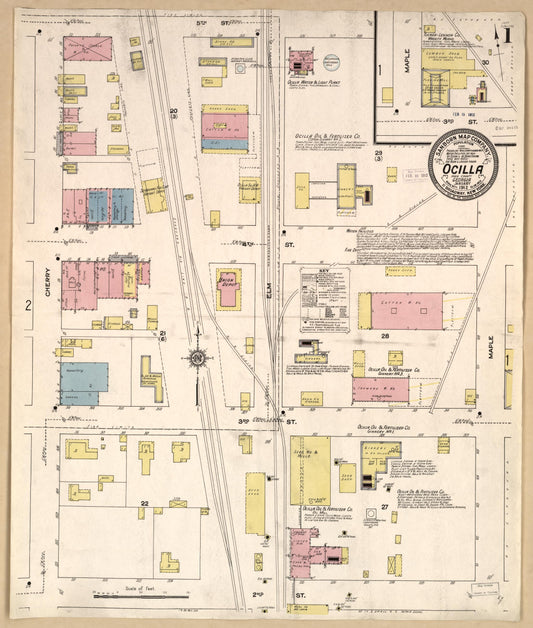 Sanborn Fire Insurance Map from Ocilla, Irwin County, Georgia (1912), Sheet #0001 - Historic Sanborn Fire Insurance Map Print, vintage old map wall art, antique decor, genealogy gift, Georgia Georgia map