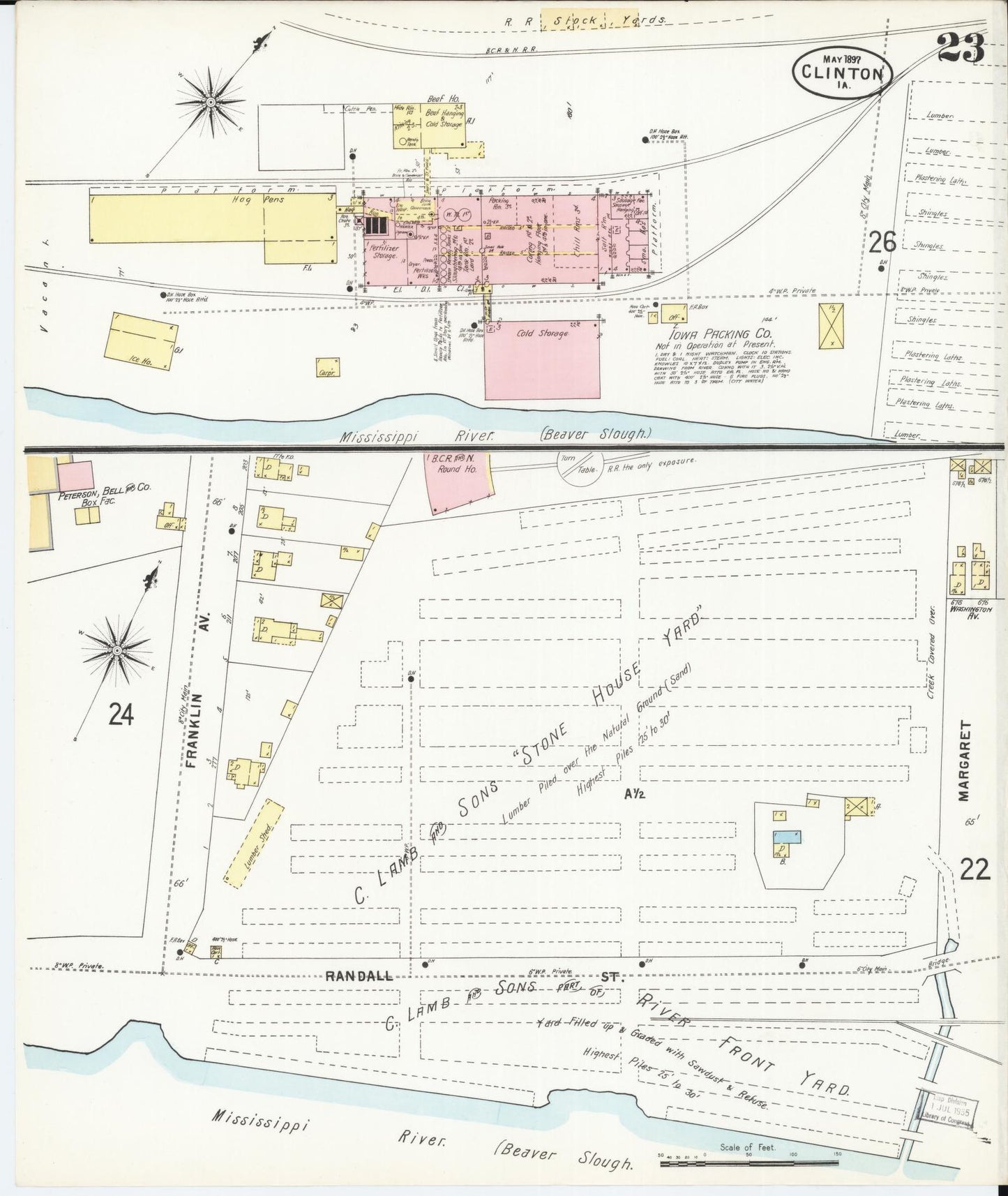 Sanborn Fire Insurance Map from Clinton, Clinton County, Iowa (1897), Sheet #0023 - Historic Sanborn Fire Insurance Map Print, vintage old map wall art