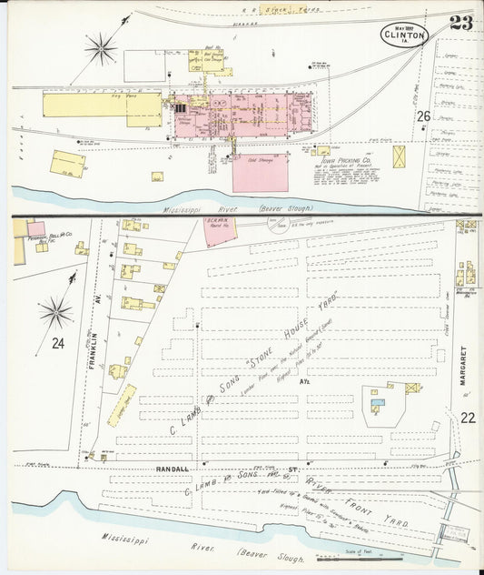 Sanborn Fire Insurance Map from Clinton, Clinton County, Iowa (1897), Sheet #0023 - Historic Sanborn Fire Insurance Map Print, vintage old map wall art