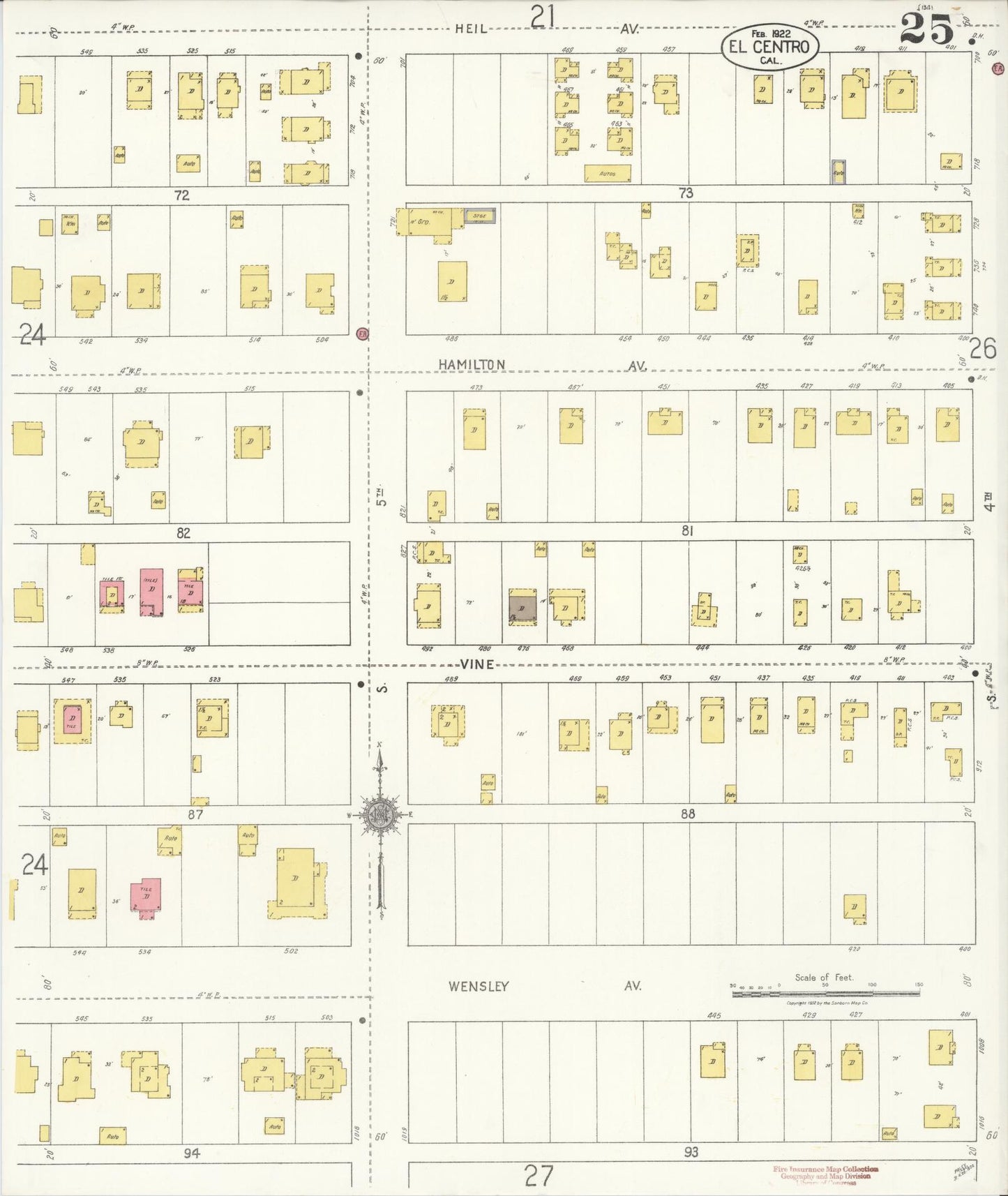 Sanborn Fire Insurance Map from El Centro, Imperial County, California (1922), Sheet #0025 - Complete Map Set gallery image, historic Sanborn map, vintage wall art, California California