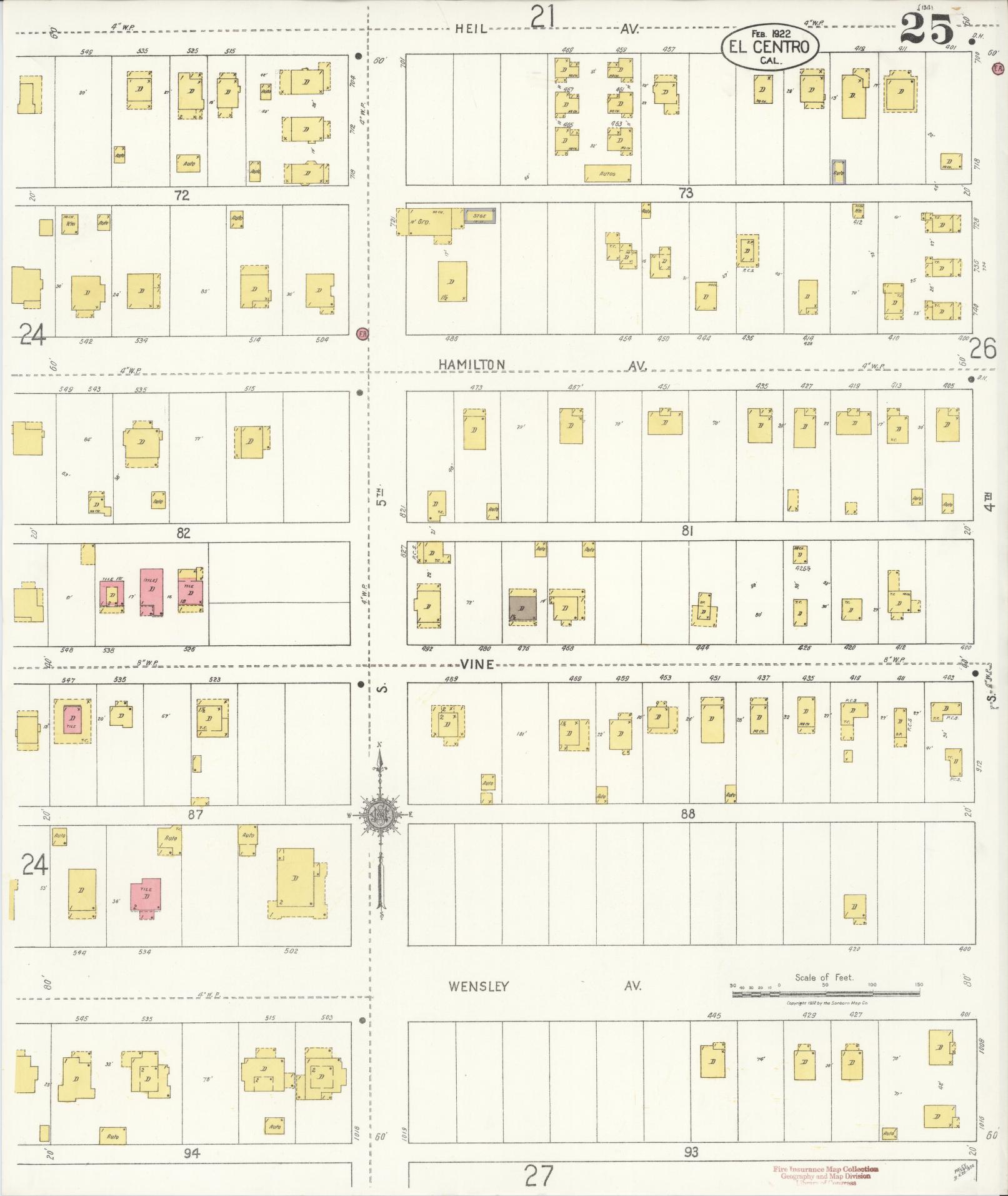 Sanborn Fire Insurance Map from El Centro, Imperial County, California (1922), Sheet #0025 - Complete Map Set gallery image, historic Sanborn map, vintage wall art, California California