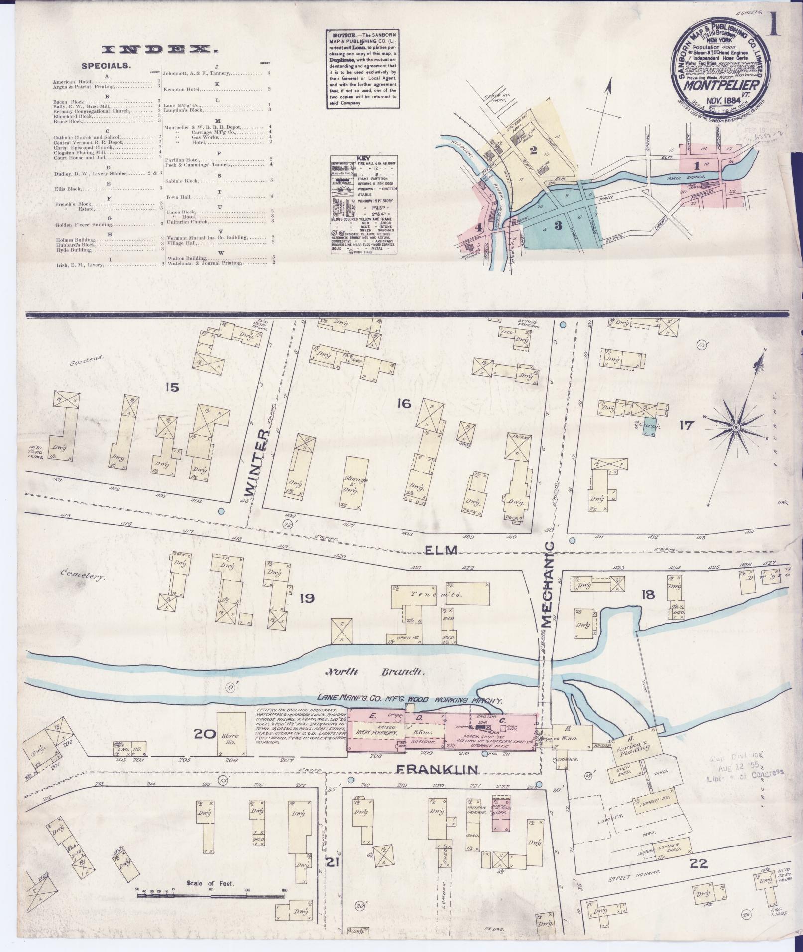 Sanborn Fire Insurance Map from Montpelier, Washington County, Vermont. (1884) – Historic Sanborn Fire Insurance Map Print