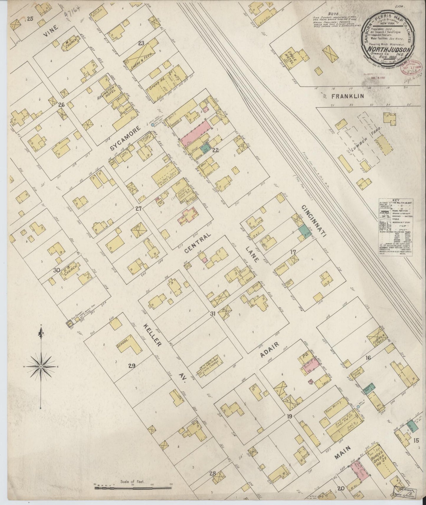 Sanborn Fire Insurance Map from North Judson, Starke County, Indiana (1895), Sheet #0001 - Historic Sanborn Fire Insurance Map Print, vintage old map wall art, antique decor, genealogy gift, Indiana Indiana map
