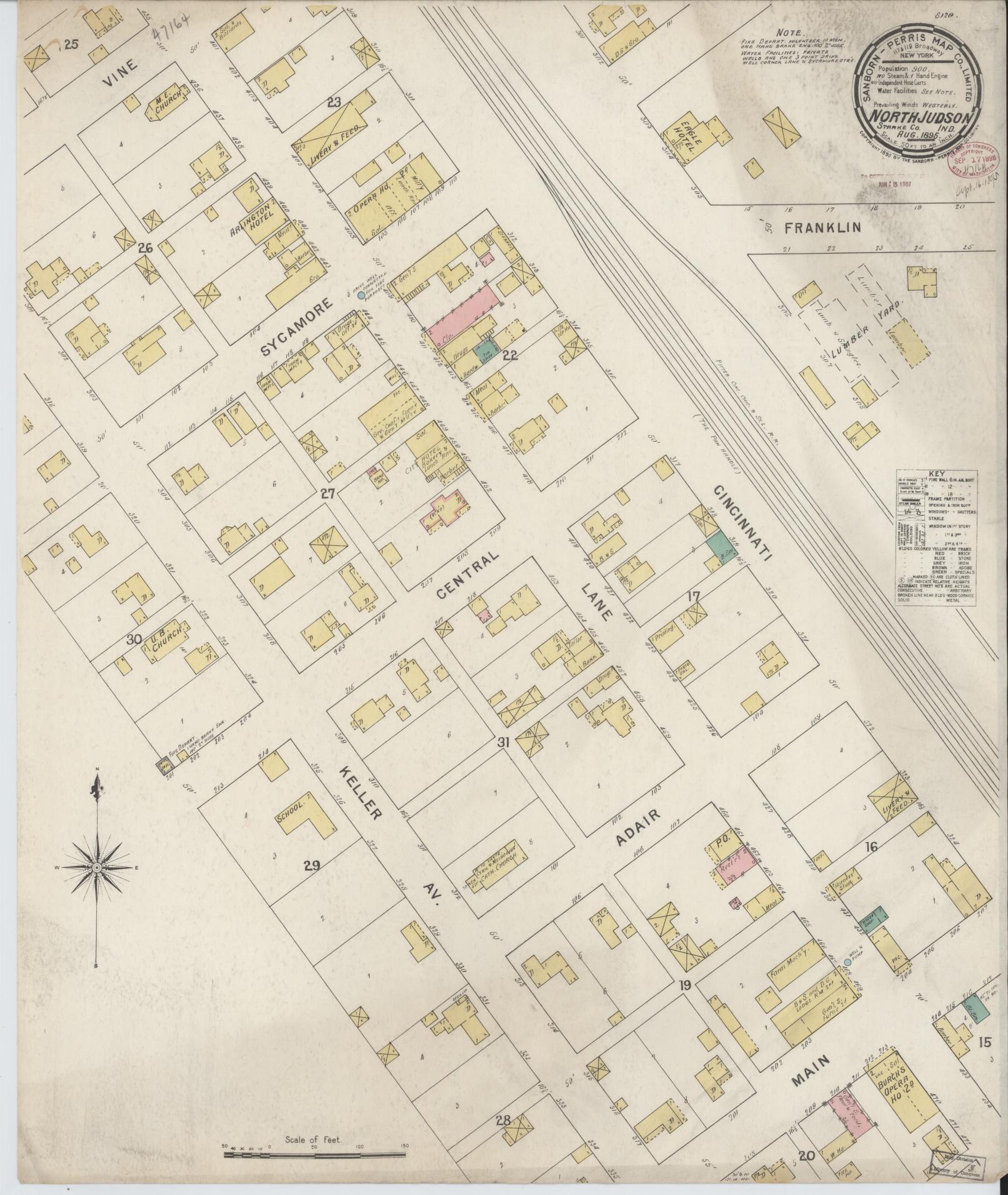 Sanborn Fire Insurance Map from North Judson, Starke County, Indiana (1895), Sheet #0001 - Historic Sanborn Fire Insurance Map Print, vintage old map wall art, antique decor, genealogy gift, Indiana Indiana map
