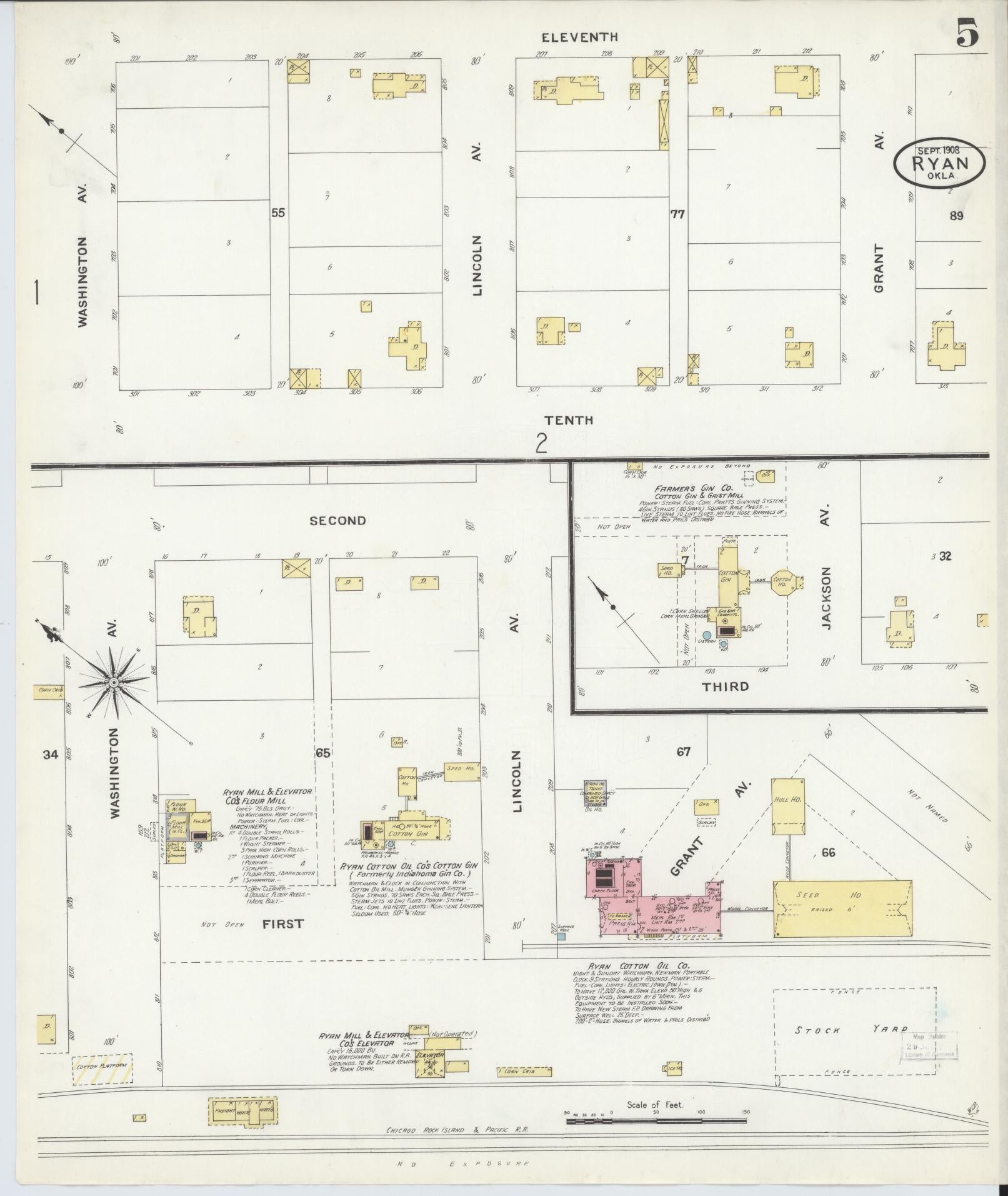 Sanborn Fire Insurance Map from Ryan, Jefferson County, Oklahoma (1908), Sheet #0005 - Historic Sanborn Fire Insurance Map Print, vintage old map wall art, antique decor, genealogy gift, Oklahoma Oklahoma map