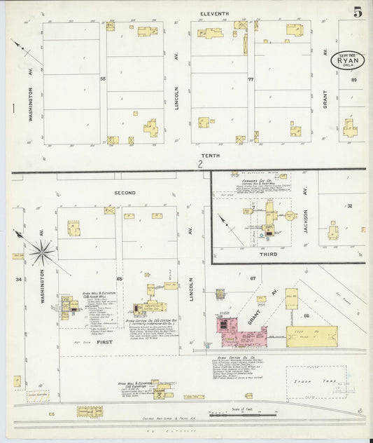 Sanborn Fire Insurance Map from Ryan, Jefferson County, Oklahoma (1908), Sheet #0005 - Historic Sanborn Fire Insurance Map Print, vintage old map wall art, antique decor, genealogy gift, Oklahoma Oklahoma map