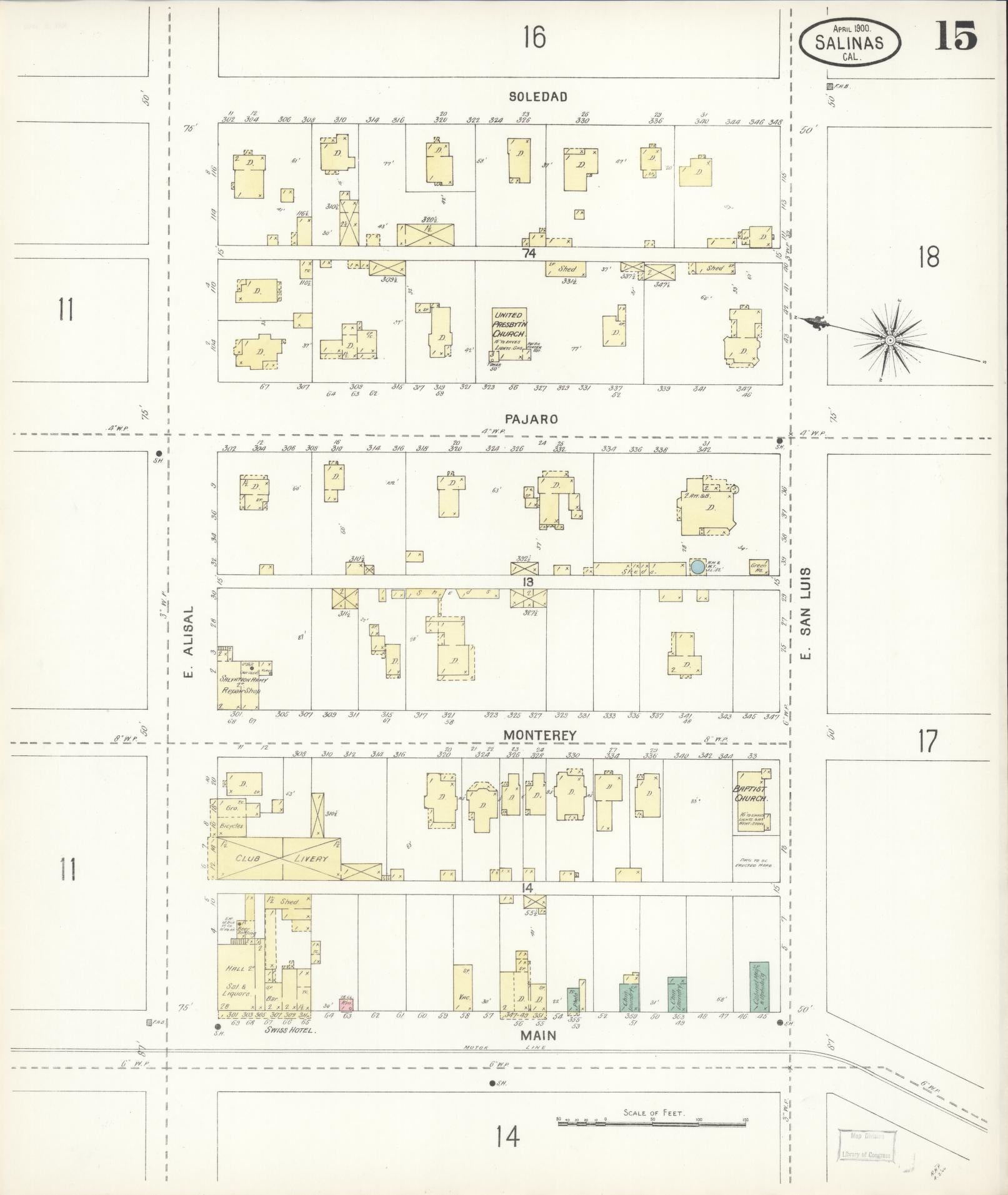 Sanborn Fire Insurance Map from Salinas, Monterey County, California (1900), Sheet #0015 - Complete Map Set gallery image, historic Sanborn map, vintage wall art, California California