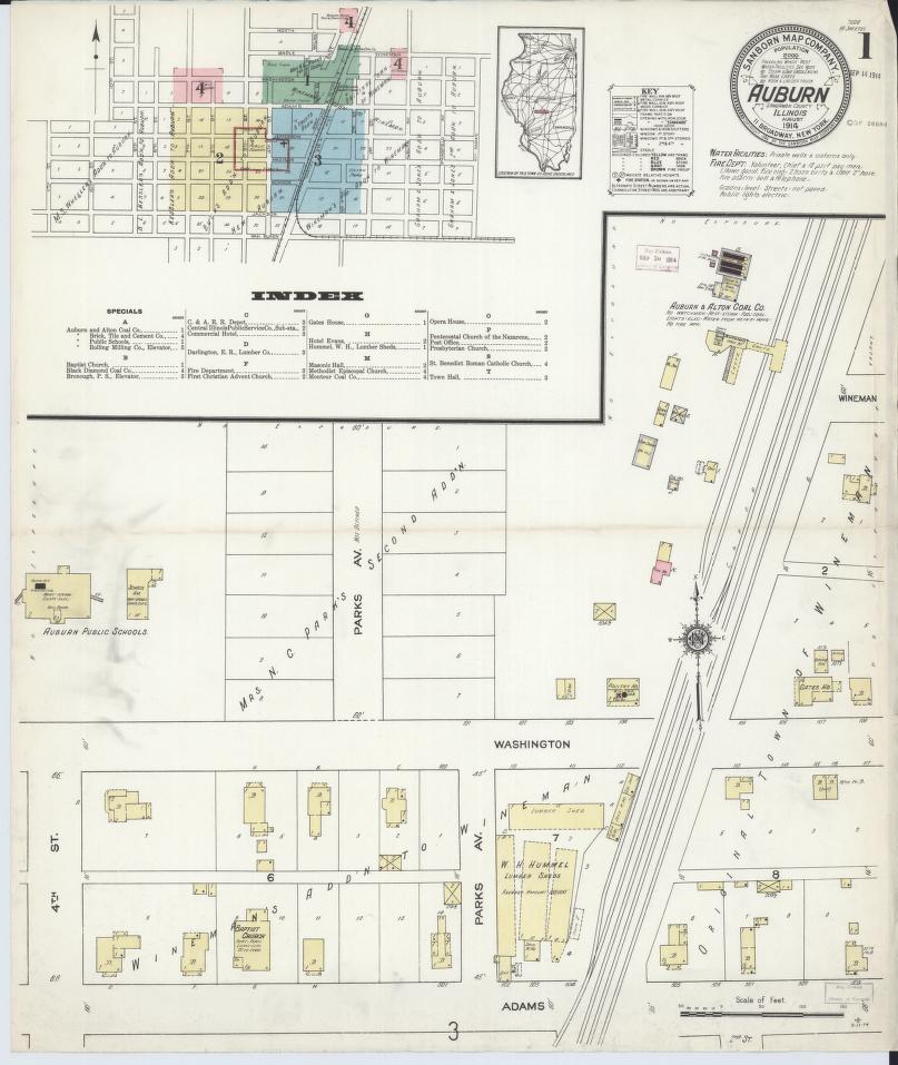 Sanborn Fire Insurance Map from Auburn, Sangamon County, Illinois. (1914) – Map View