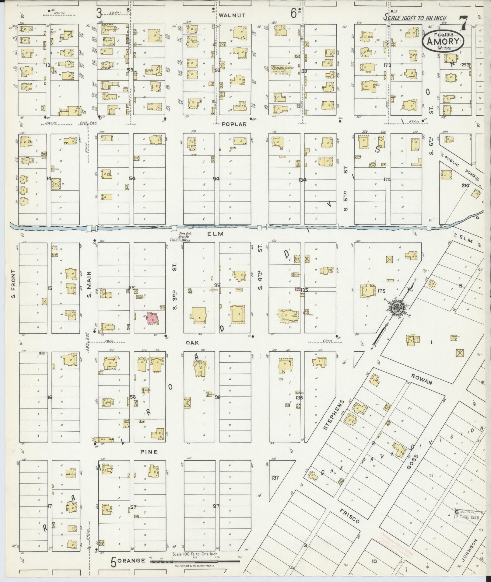 Sanborn Fire Insurance Map from Amory, Monroe County, Mississippi (1918), Sheet #0007 - Complete Map Set gallery image, historic Sanborn map, vintage wall art, Mississippi Mississippi