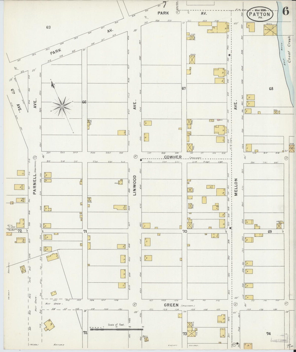 Sanborn Fire Insurance Map from Patton, Cambria County, Pennsylvania (1898), Sheet #0006 - Historic Sanborn Fire Insurance Map Print, vintage old map wall art, antique decor, genealogy gift, Pennsylvania Pennsylvania map