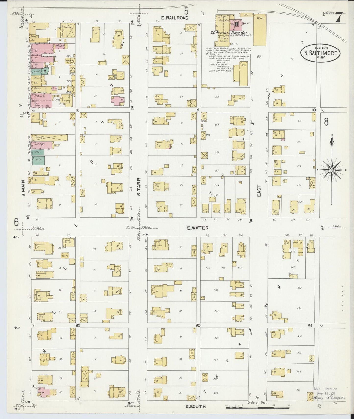 Sanborn Fire Insurance Map from North Baltimore, Wood County, Ohio (1908), Sheet #0007 - Historic Sanborn Fire Insurance Map Print, vintage old map wall art, antique decor, genealogy gift, Ohio Ohio map