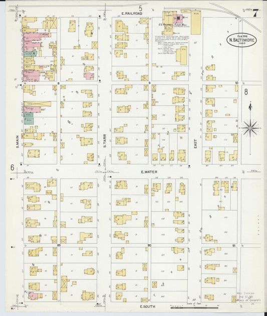 Sanborn Fire Insurance Map from North Baltimore, Wood County, Ohio (1908), Sheet #0007 - Historic Sanborn Fire Insurance Map Print, vintage old map wall art, antique decor, genealogy gift, Ohio Ohio map