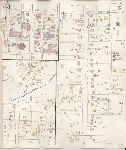 Sanborn Fire Insurance Map from Henderson, Rusk County, Texas (1949), Sheet #0003 - Historic Sanborn Fire Insurance Map Print, vintage old map wall art, antique decor, genealogy gift, Texas Texas map