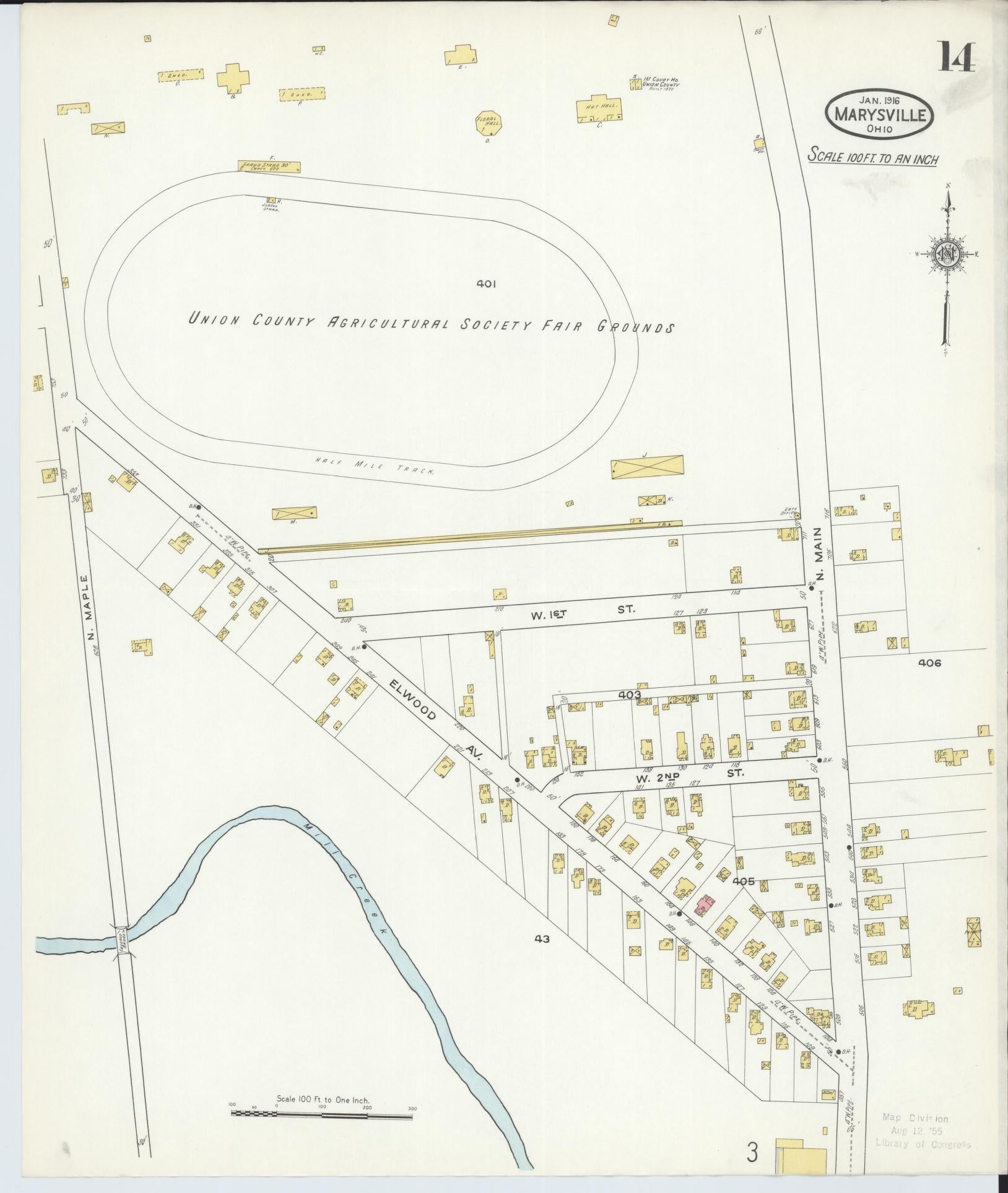 Sanborn Fire Insurance Map from Marysville, Union County, Ohio (1916), Sheet #0014 - Historic Sanborn Fire Insurance Map Print, vintage old map wall art, antique decor, genealogy gift, Ohio Ohio map