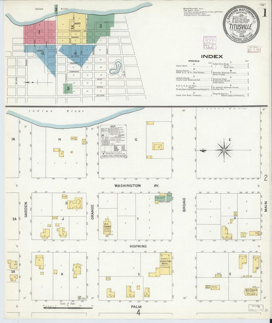Sanborn Fire Insurance Map from Titusville, Brevard County, Florida (1908), Sheet #0001 - Complete Map Set gallery image, historic Sanborn map, vintage wall art, Florida Florida