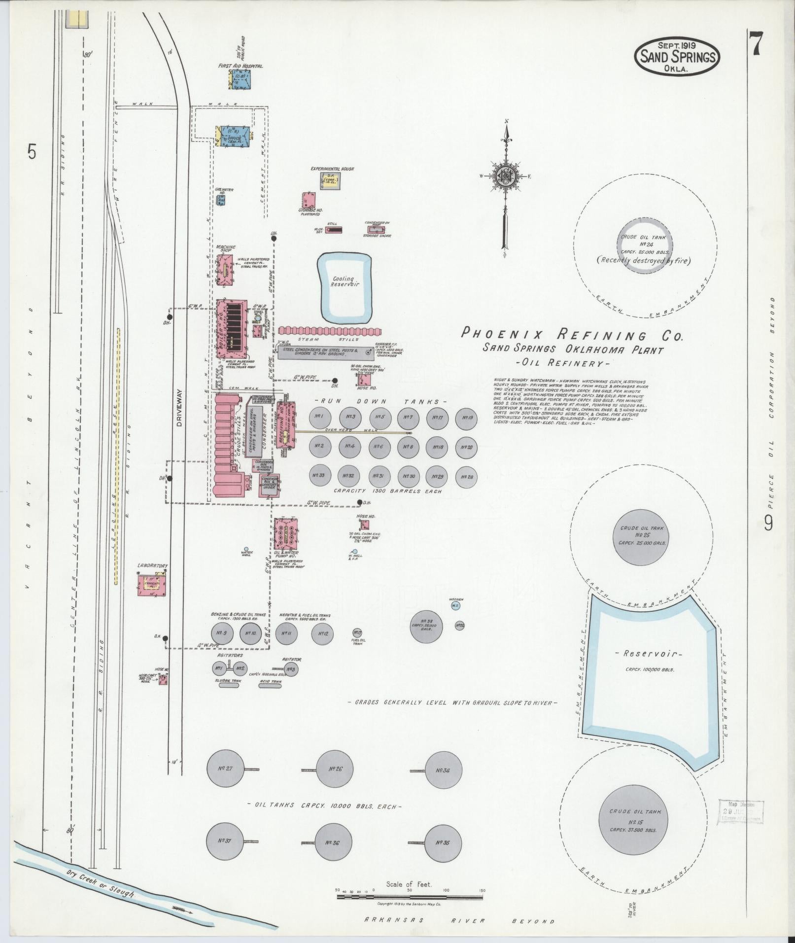 Sanborn Fire Insurance Map from Sand Springs, Tulsa County, Oklahoma (1919), Sheet #0007 - Complete Map Set gallery image, historic Sanborn map, vintage wall art, Oklahoma Oklahoma