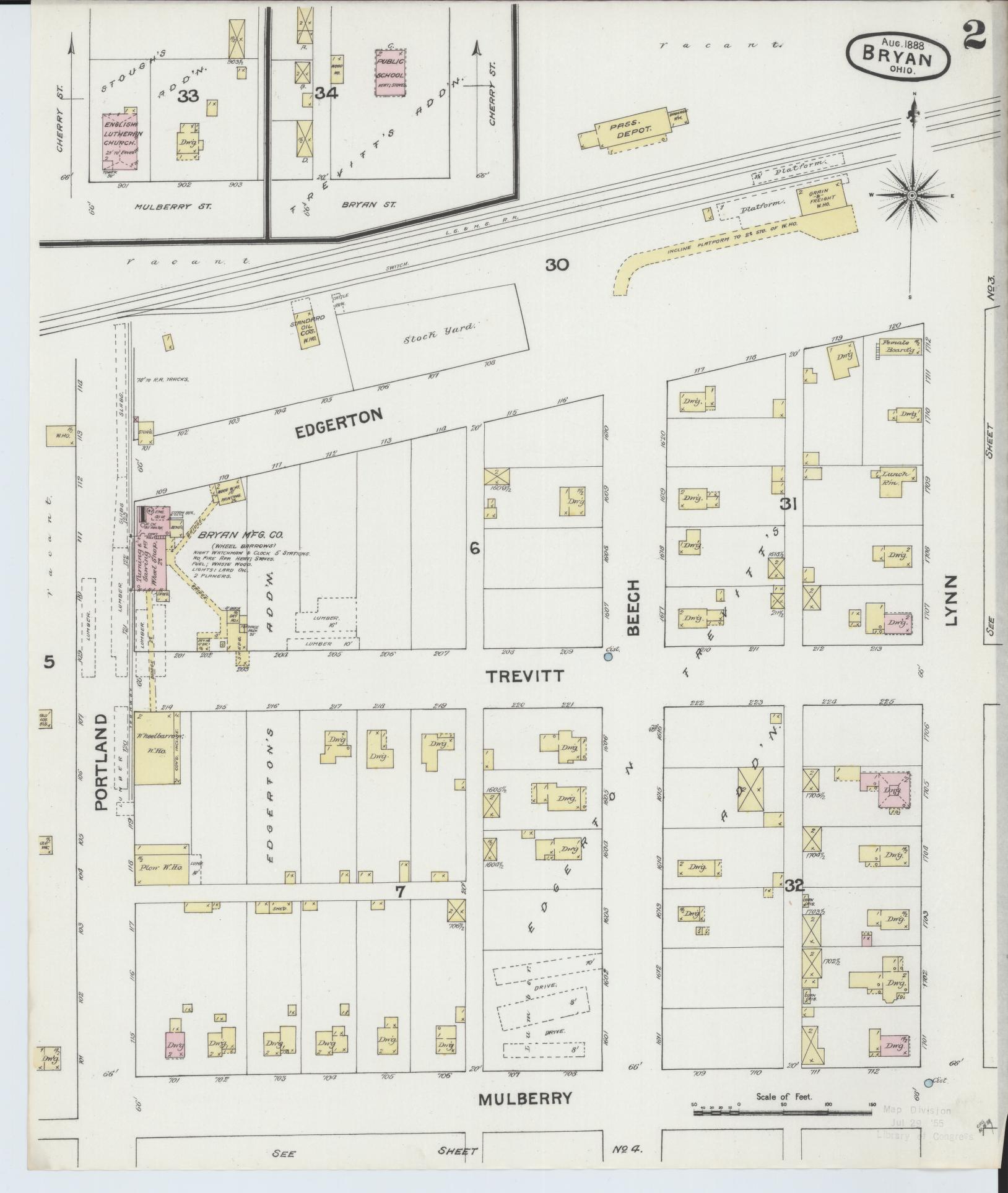 Sanborn Fire Insurance Map from Bryan, Williams County, Ohio (1888), Sheet #0002 - Historic Sanborn Fire Insurance Map Print, vintage old map wall art, antique decor, genealogy gift, Ohio Ohio map